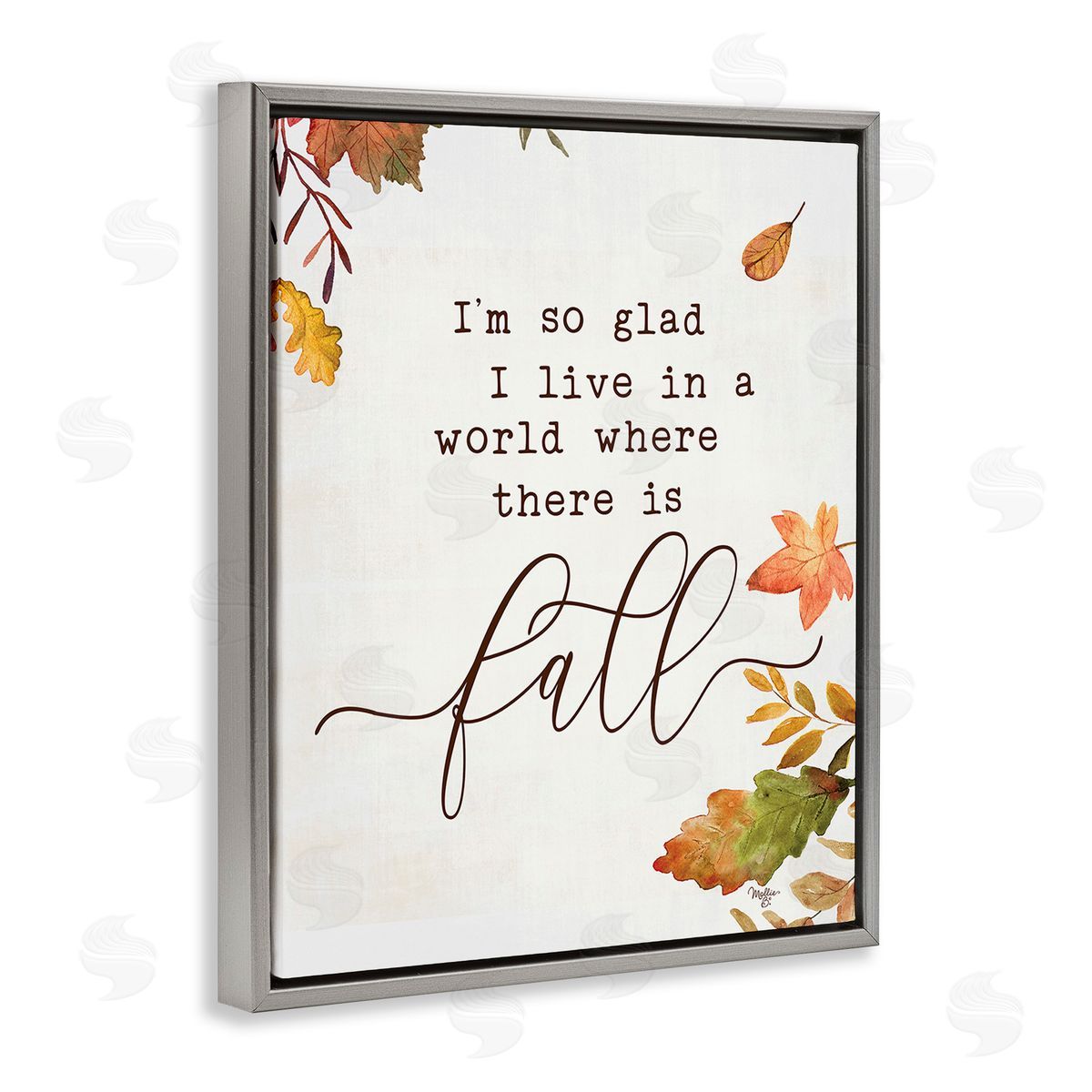 Mollie B. A World With Fall Gray Floating Frame Canvas Wall Art Print