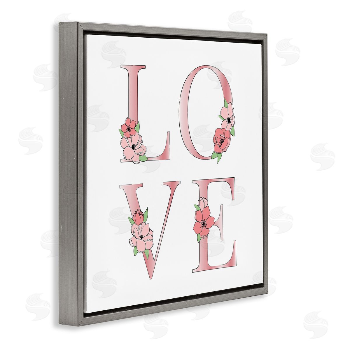 Martina Pavlova Love With Floral Blooms Gray Floating Frame Canvas Wall Art Print