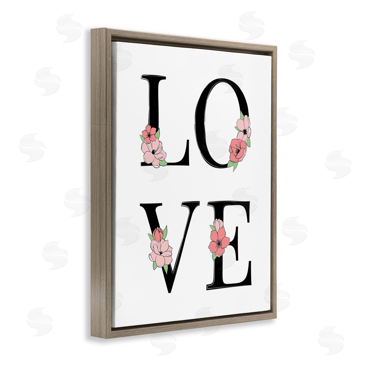 Martina Pavlova Love with Floral Letters Brown Floating Frame Canvas Wall Art Print