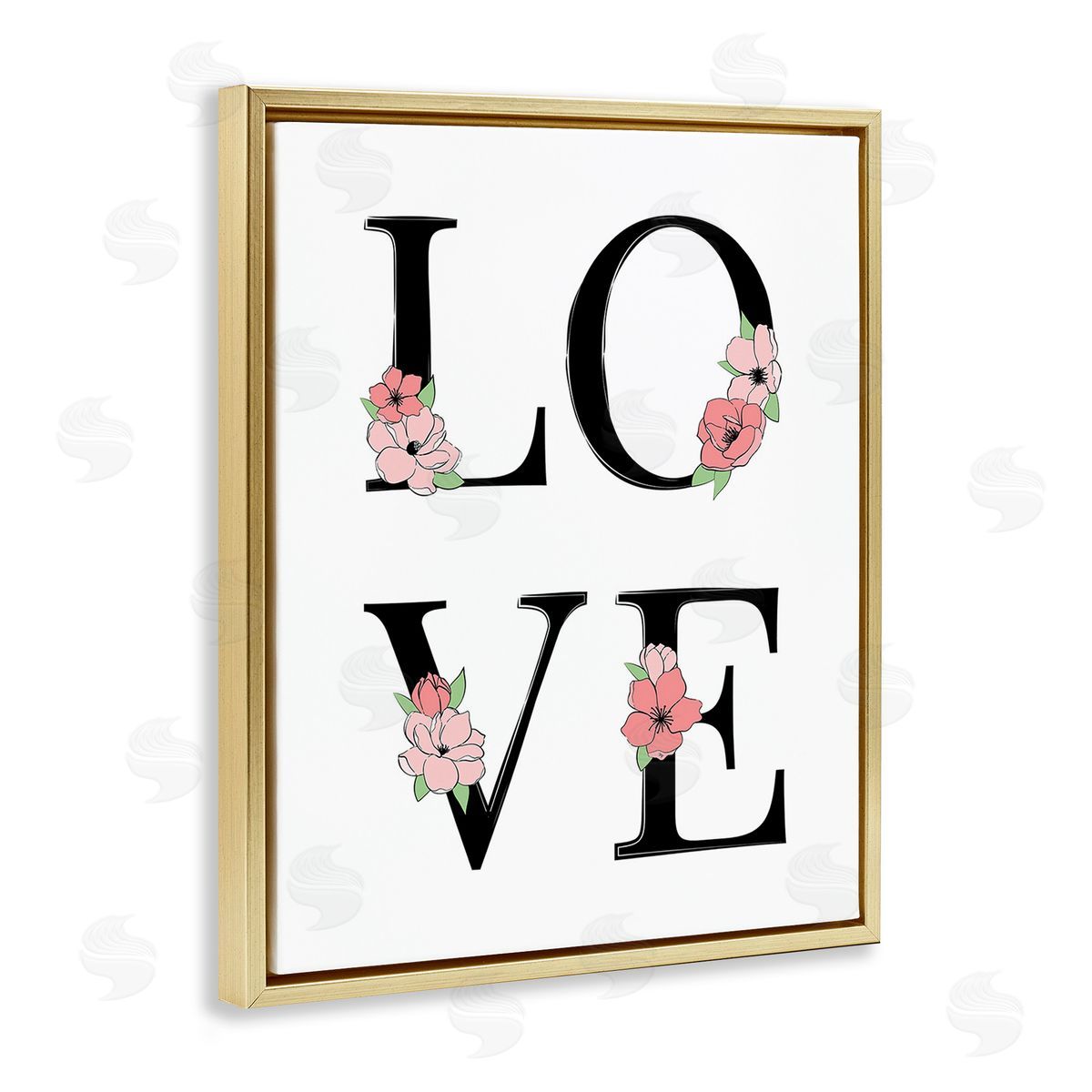 Martina Pavlova Love with Floral Letters Gold Floating Frame Canvas Wall Art Print