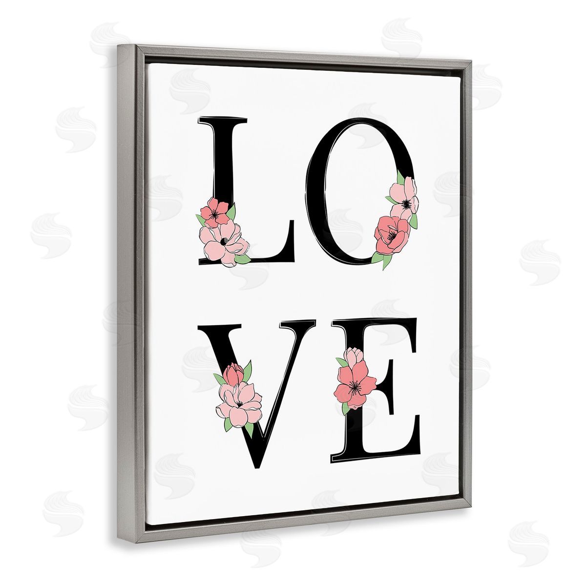 Martina Pavlova Love with Floral Letters Gray Floating Frame Canvas Wall Art Print