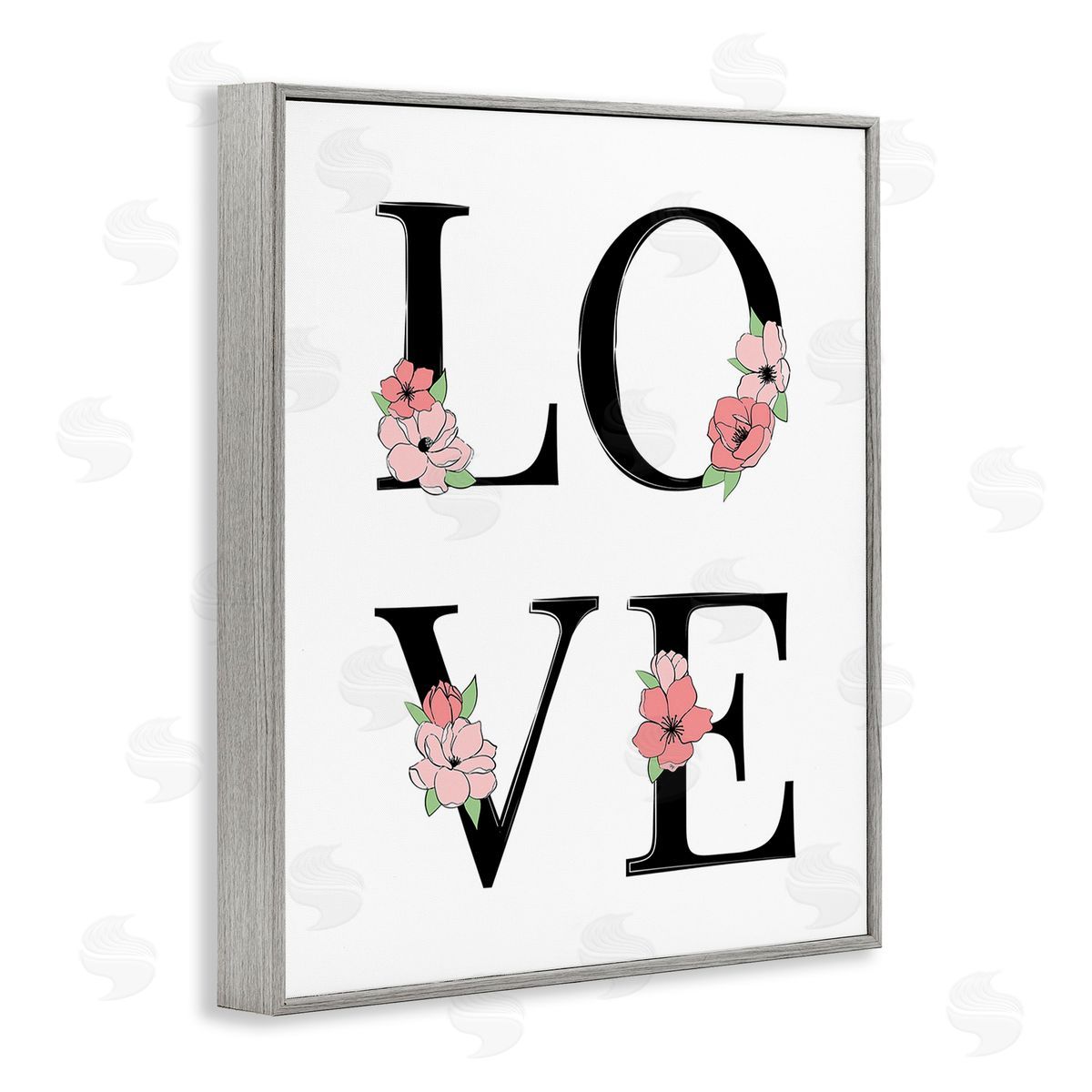 Martina Pavlova Love with Floral Letters Gray Framed Giclee Wall Art Print