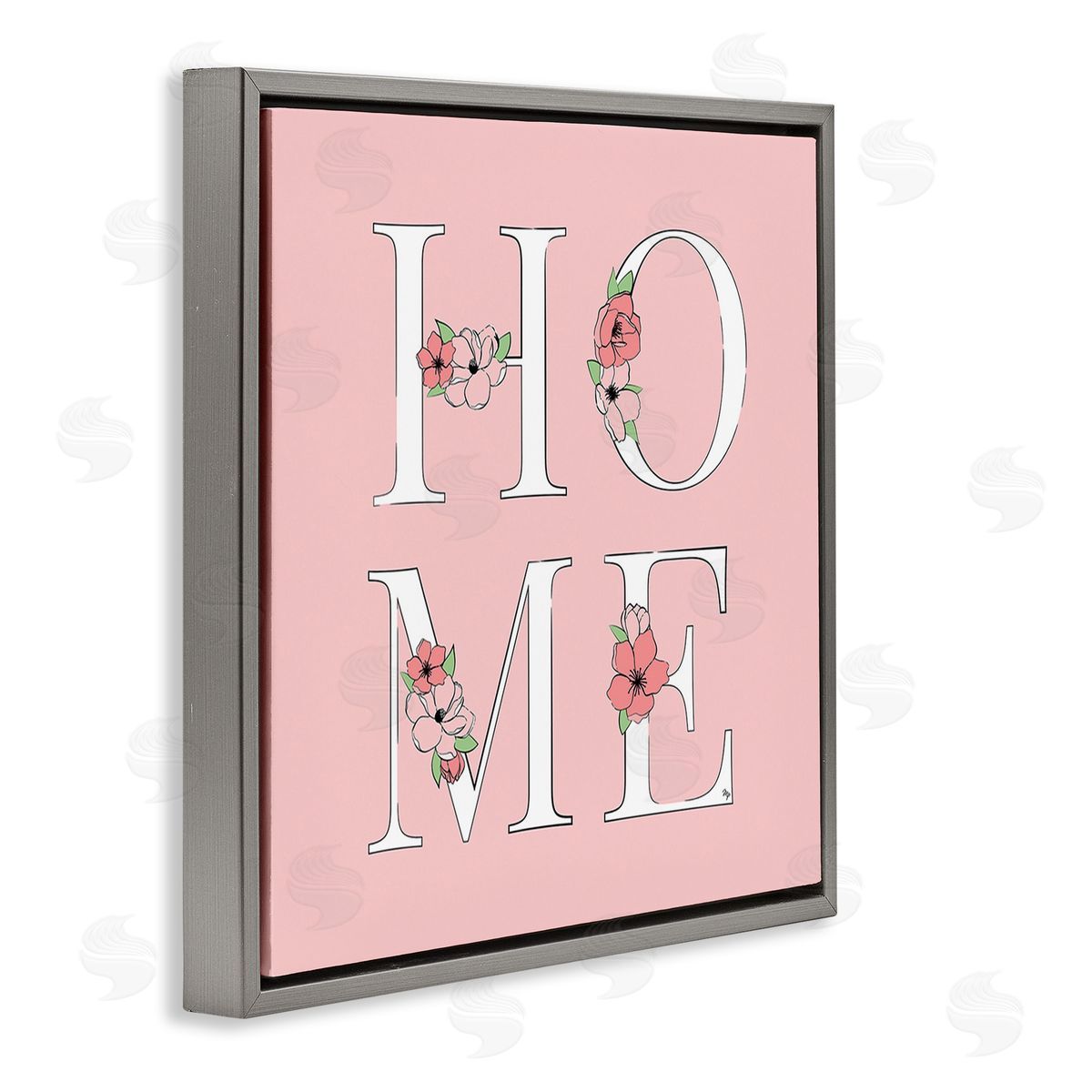 Martina Pavlova Home with Flower Blossoms Gray Floating Frame Canvas Wall Art Print
