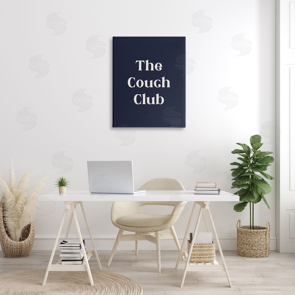 Stupell Studio Couch Club Phrase Canvas Wall Art Print in Room