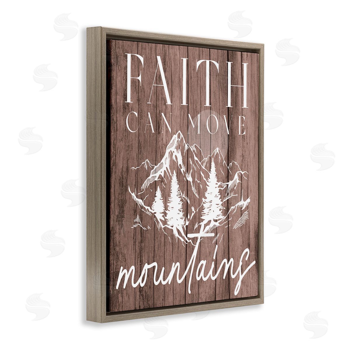 Stupell Studio Faith Can Move Mountains Brown Floating Frame Canvas Wall Art Print