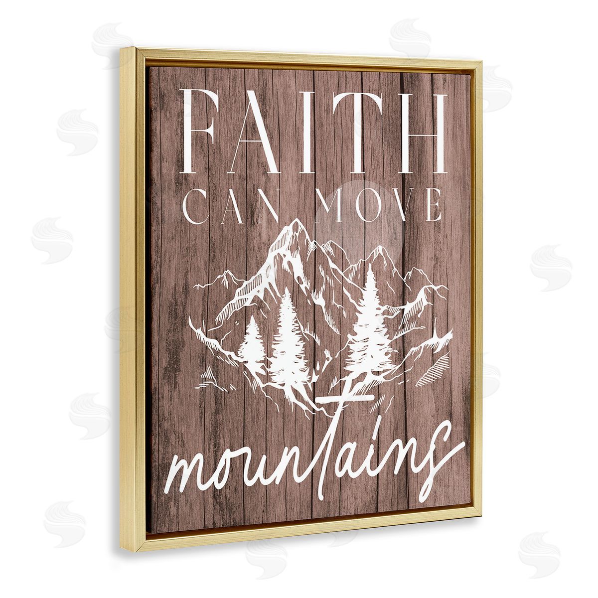 Stupell Studio Faith Can Move Mountains Gold Floating Frame Canvas Wall Art Print