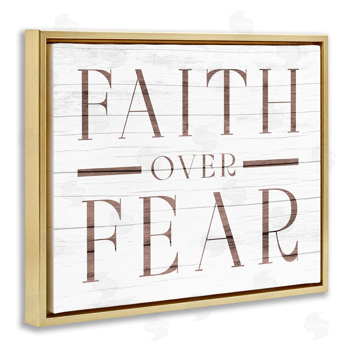 Stupell Studio Rustic Faith Over Fear Gold Floating Frame Canvas Wall Art Print