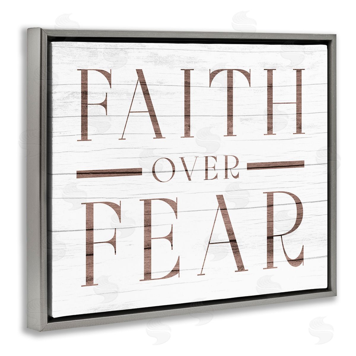 Stupell Studio Rustic Faith Over Fear Gray Floating Frame Canvas Wall Art Print