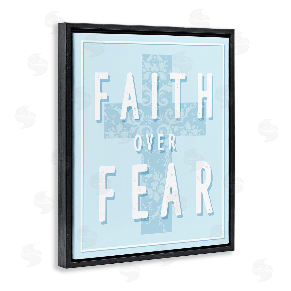 Stupell Studio Blue Faith Over Fear Black Floating Frame Canvas Wall Art Print