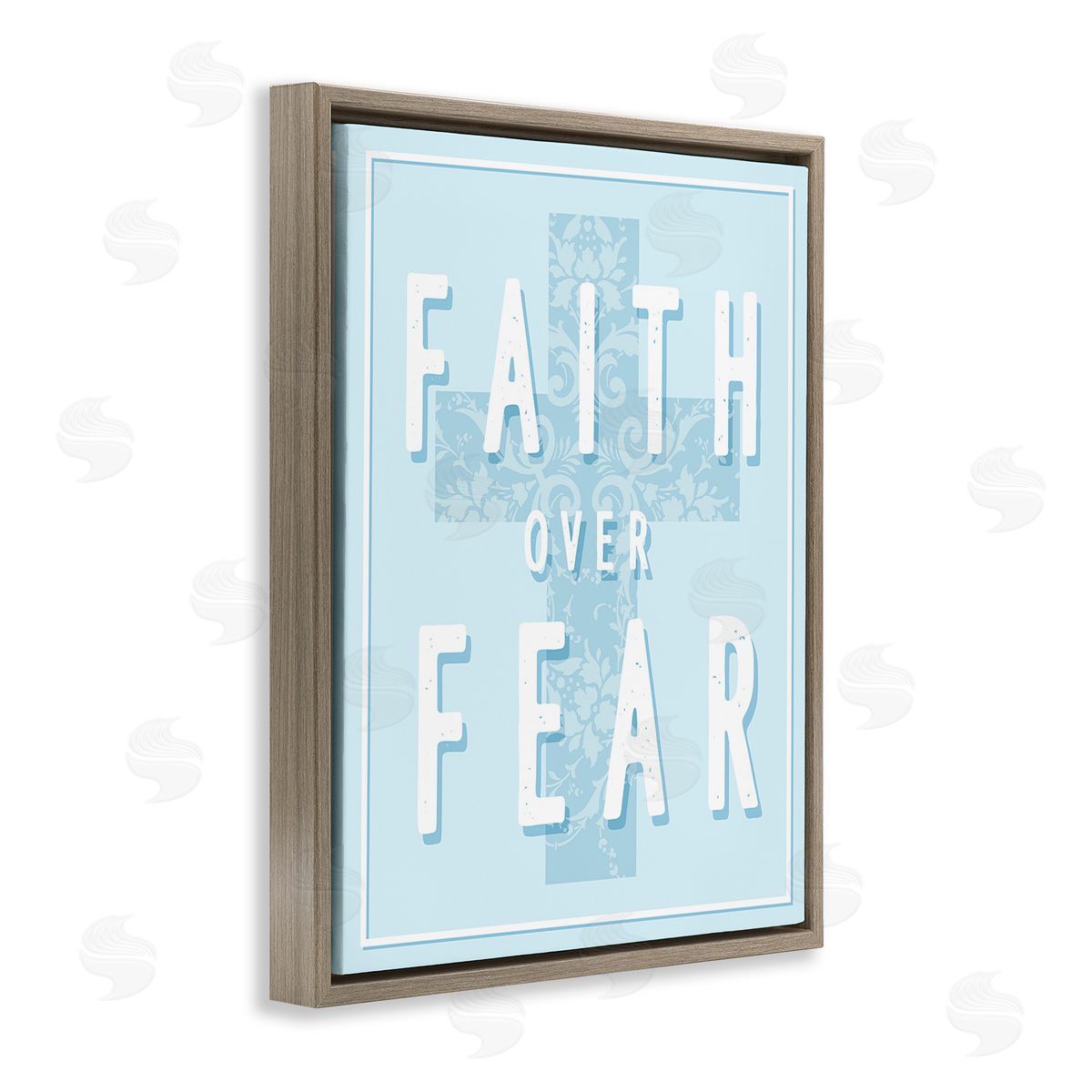 Stupell Studio Blue Faith Over Fear Brown Floating Frame Canvas Wall Art Print