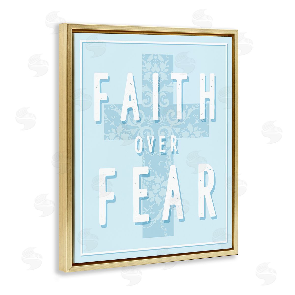 Stupell Studio Blue Faith Over Fear Gold Floating Frame Canvas Wall Art Print