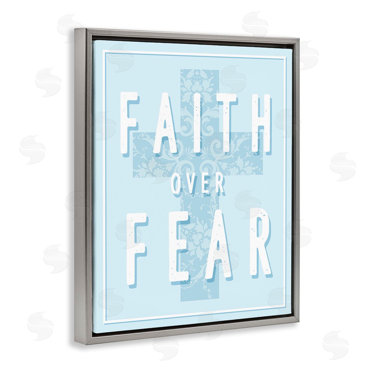 Stupell Studio Blue Faith Over Fear Gray Floating Frame Canvas Wall Art Print