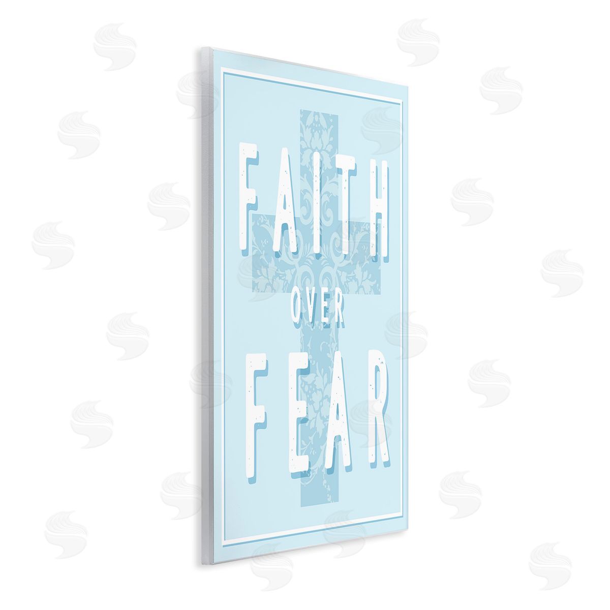 Stupell Studio Blue Faith Over Fear Wooden Wall Plaque Art Print