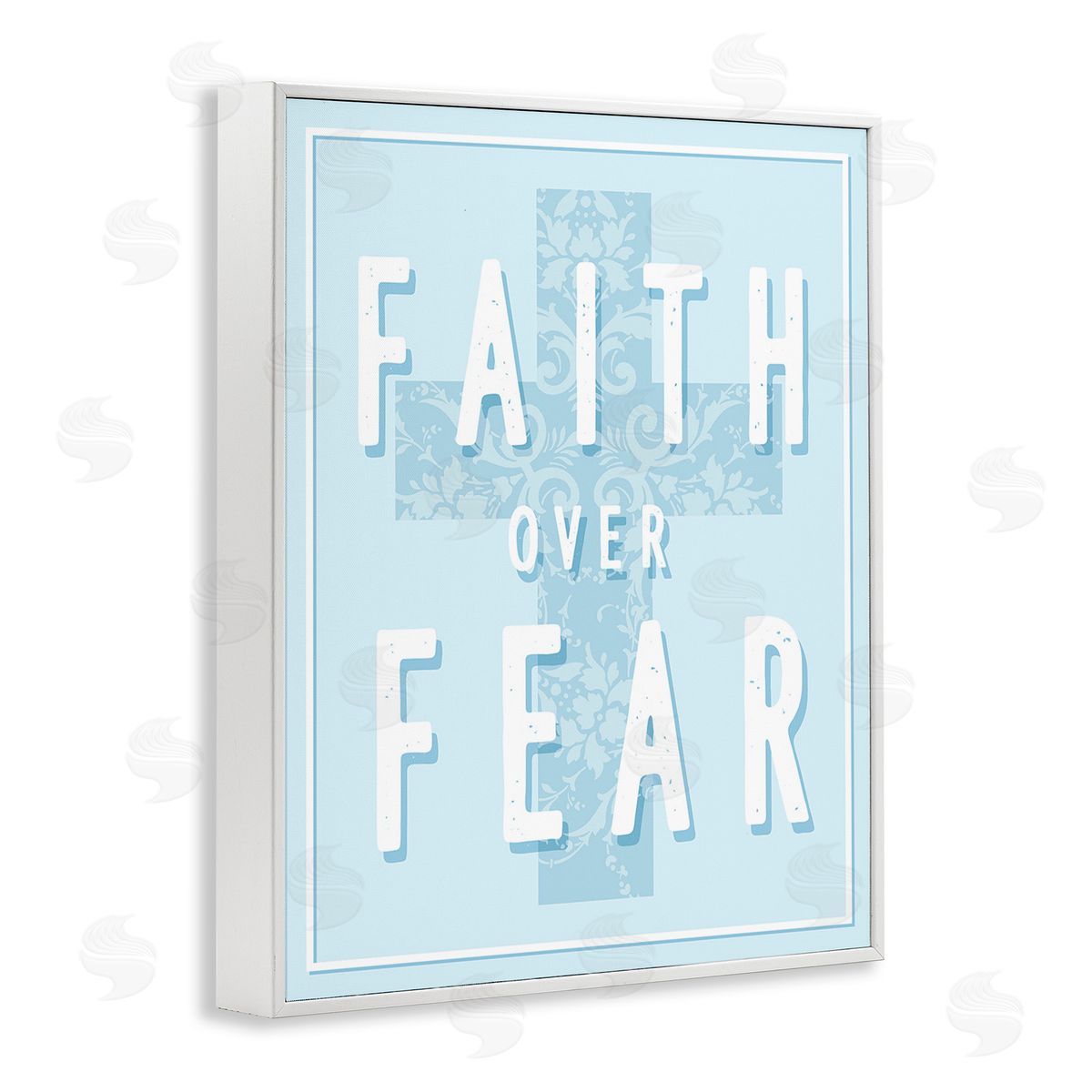 Stupell Studio Blue Faith Over Fear White Framed Giclee Wall Art Print