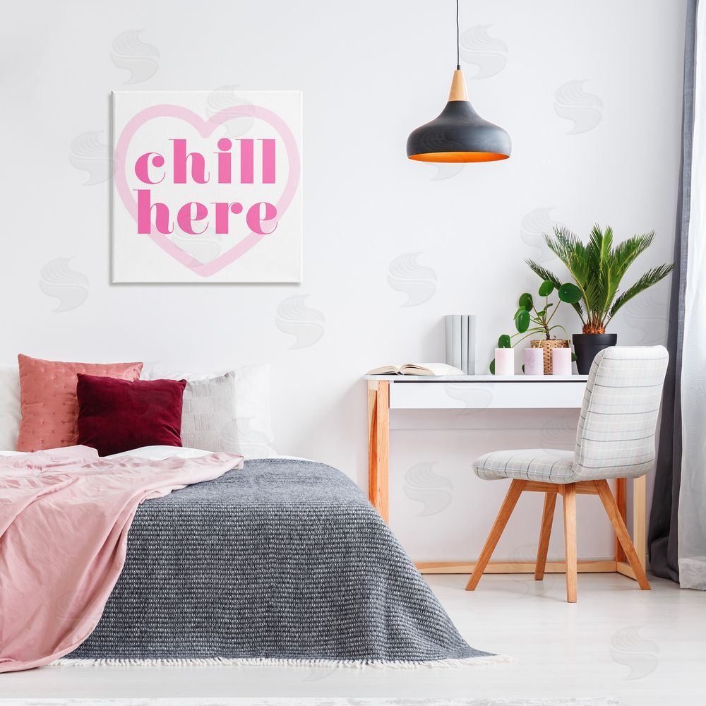 Stupell Studio Chill Here with Heart Canvas Wall Art Print in Room