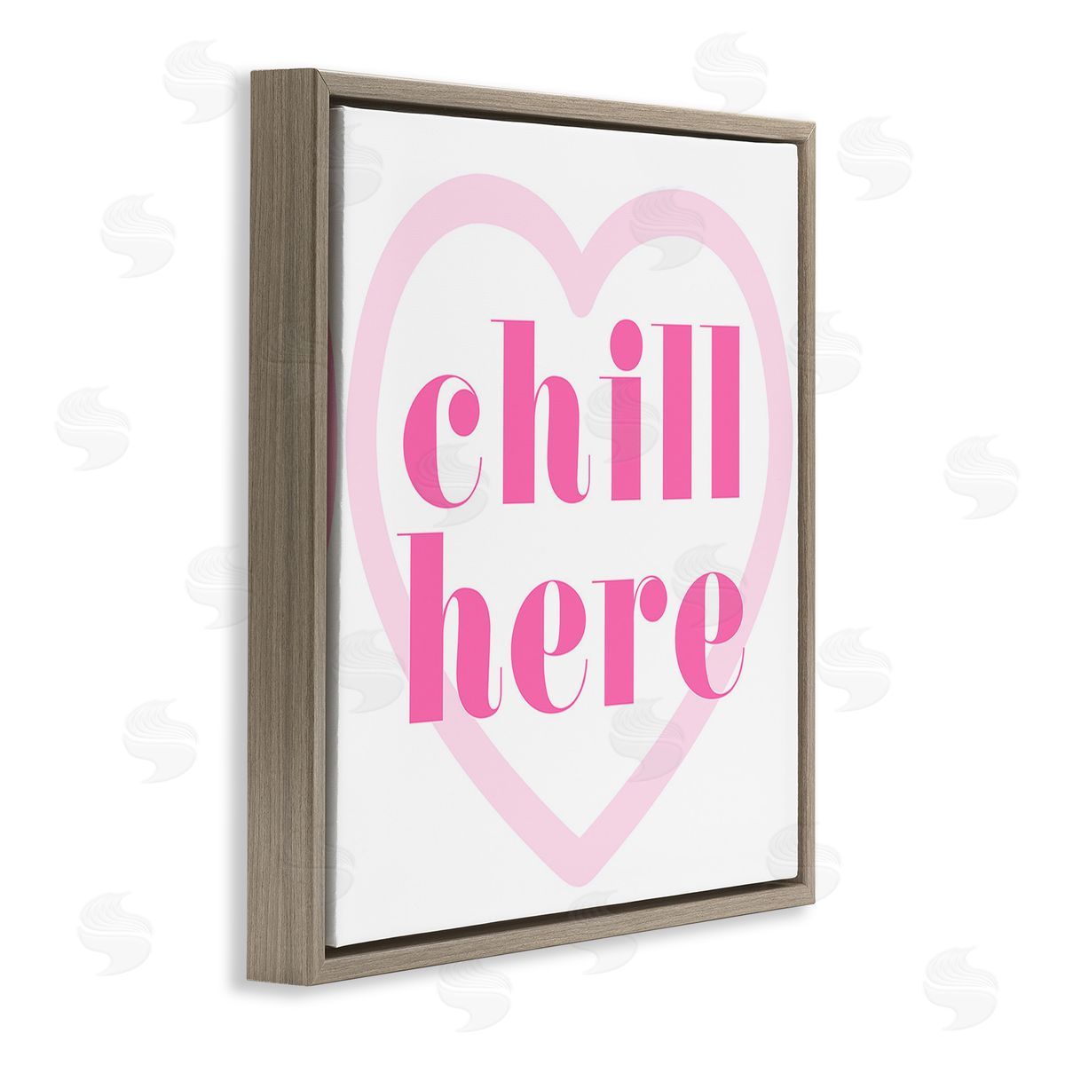 Stupell Studio Chill Here with Heart Brown Floating Frame Canvas Wall Art Print