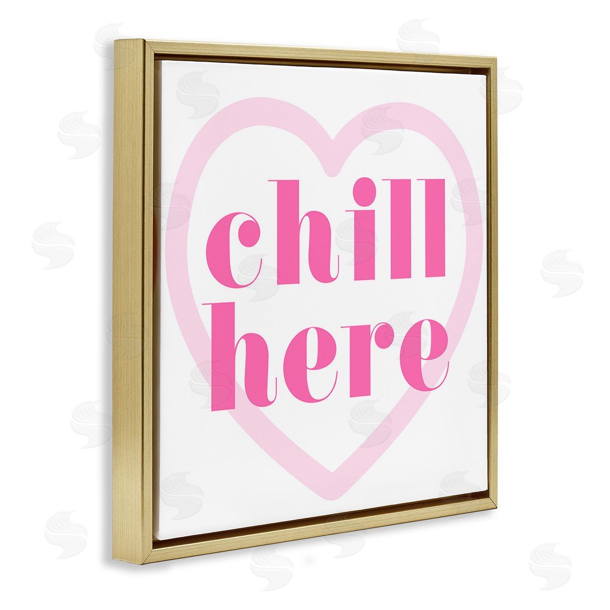 Stupell Studio Chill Here with Heart Gold Floating Frame Canvas Wall Art Print