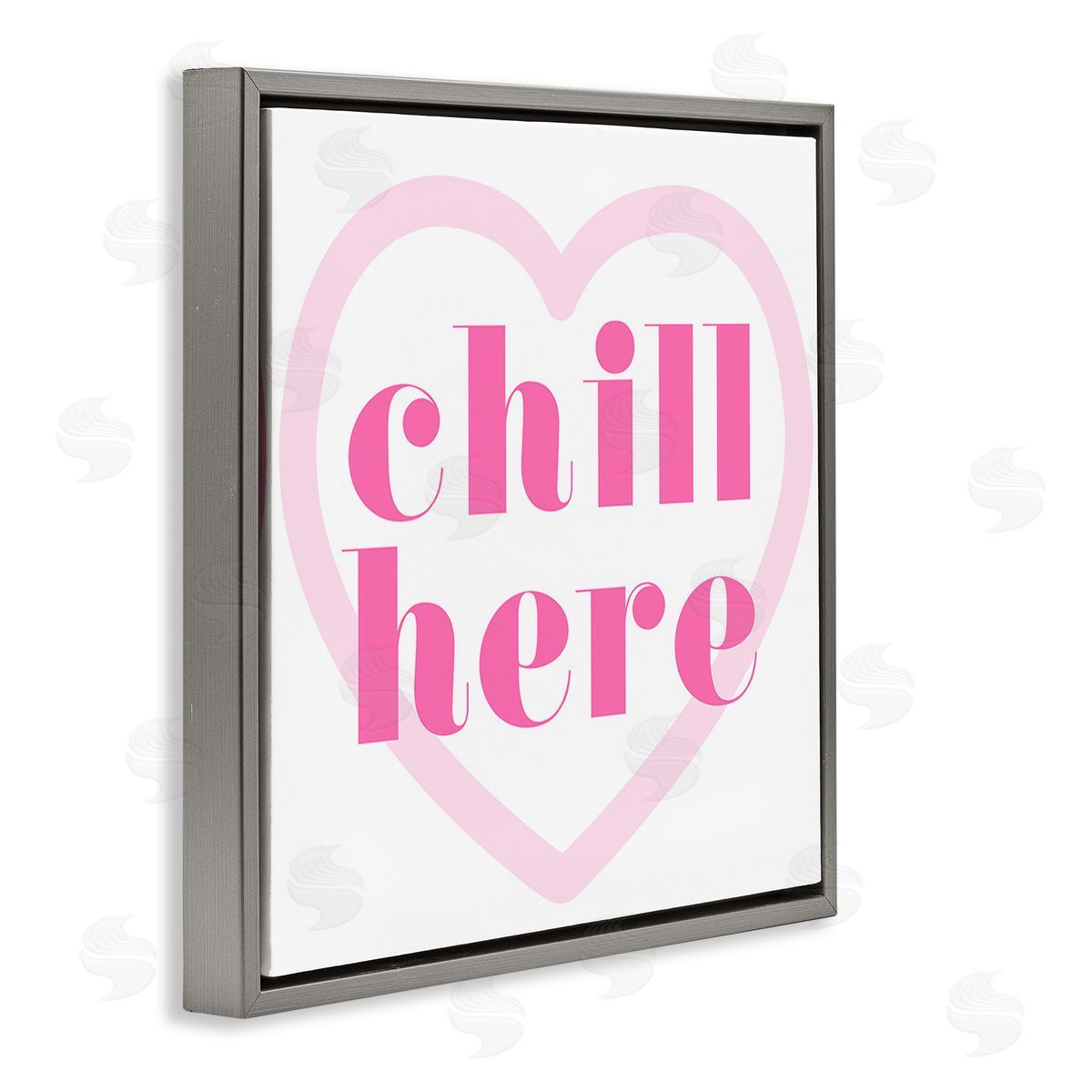 Stupell Studio Chill Here with Heart Gray Floating Frame Canvas Wall Art Print