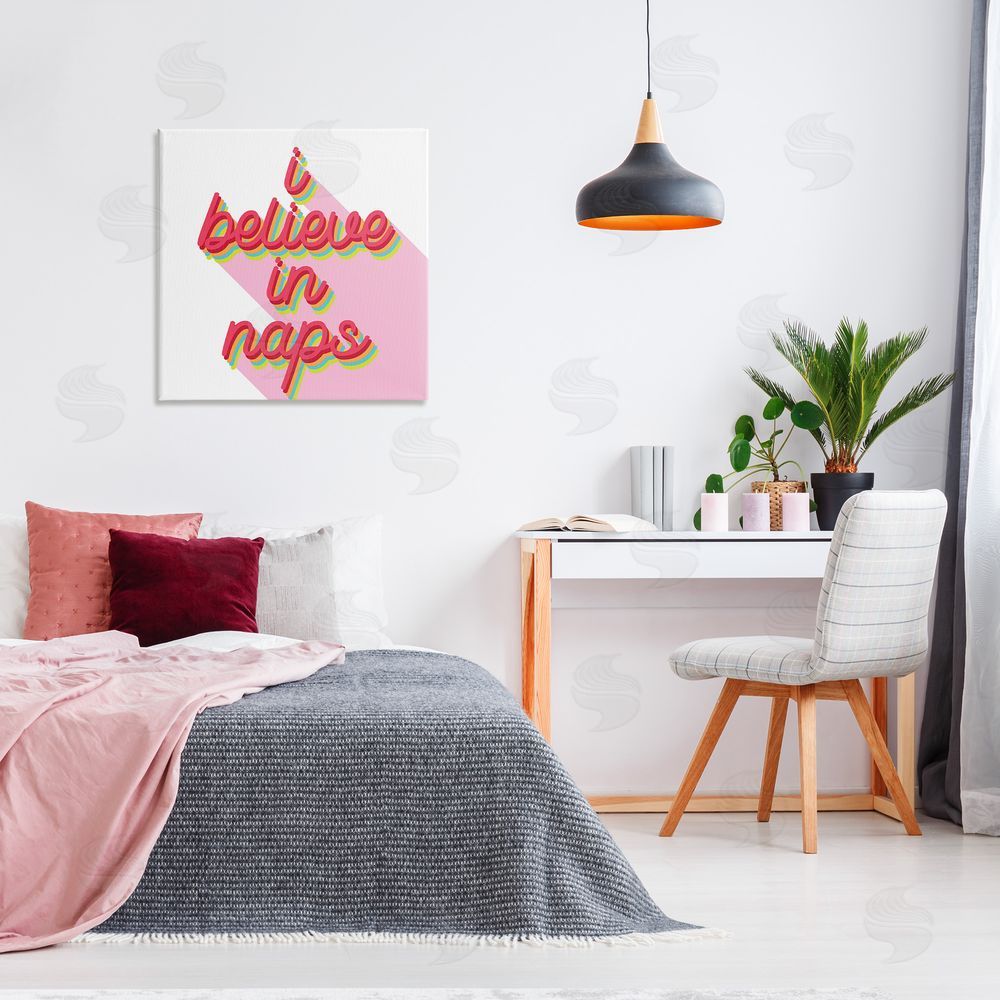 Stupell Studio Retro Believe In Naps Canvas Wall Art Print in Room