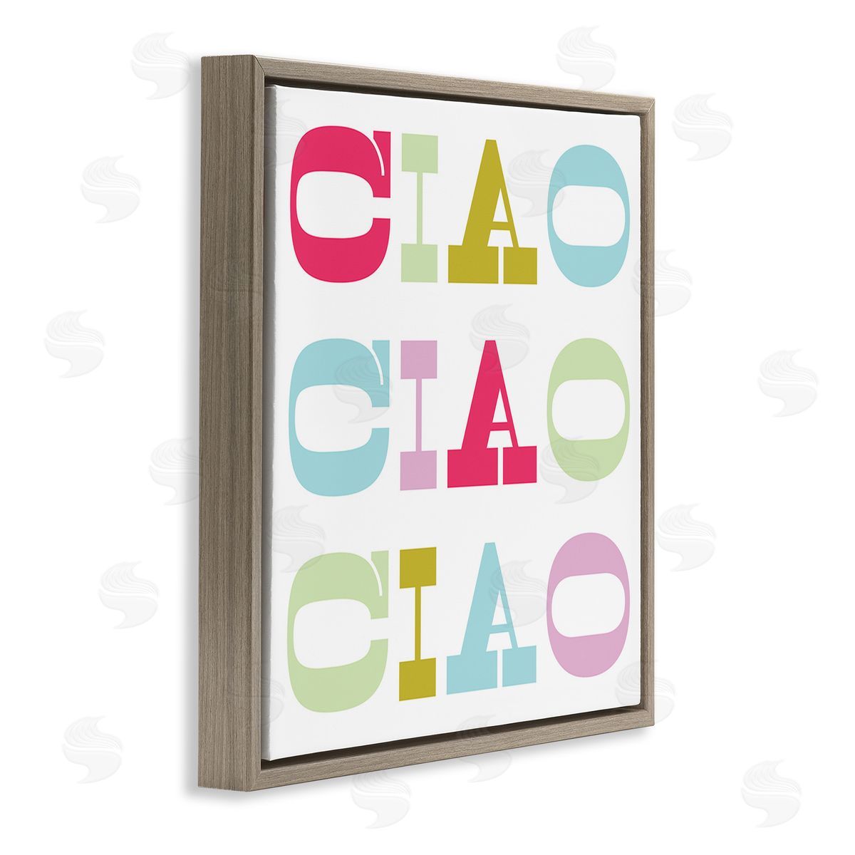 Stupell Studio Patterned Ciao Typography Brown Floating Frame Canvas Wall Art Print