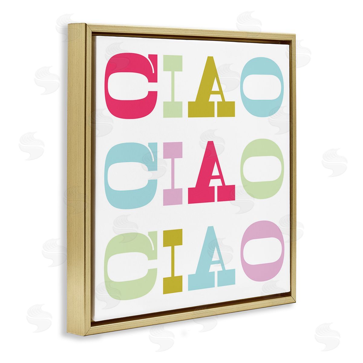 Stupell Studio Patterned Ciao Typography Gold Floating Frame Canvas Wall Art Print