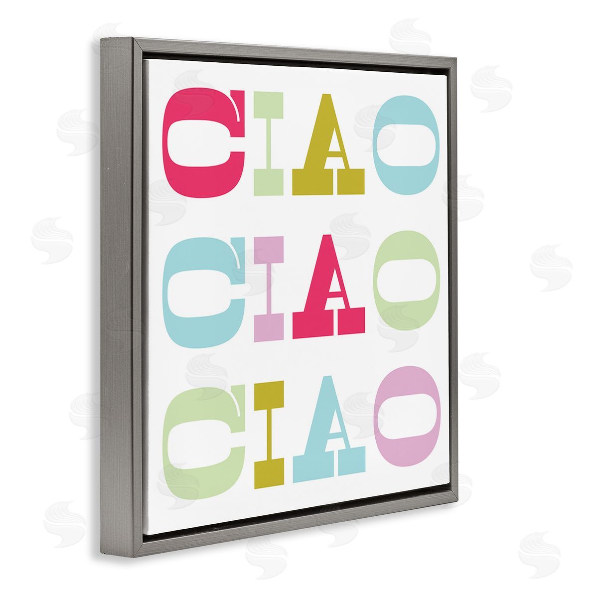 Stupell Studio Patterned Ciao Typography Gray Floating Frame Canvas Wall Art Print