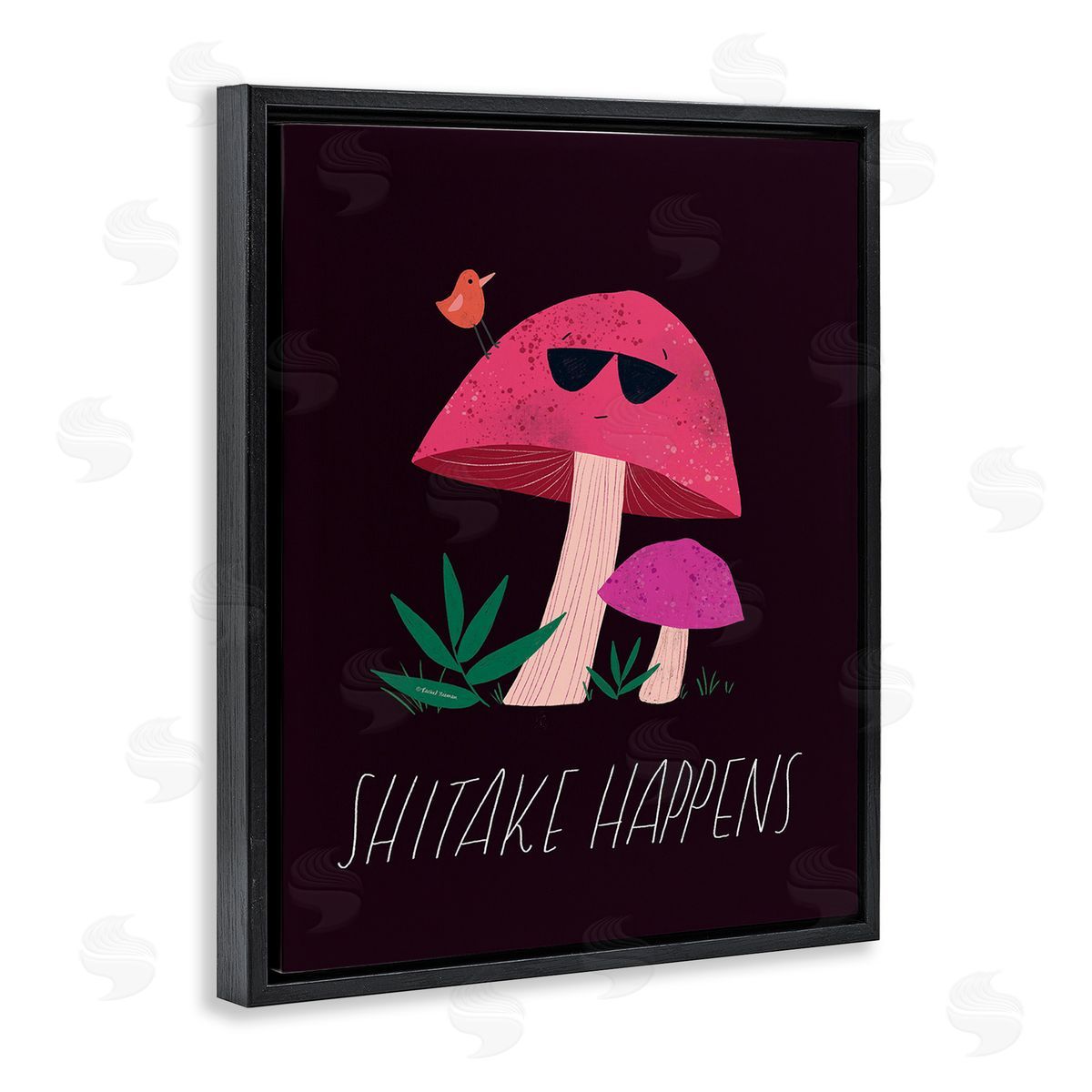 Rachel Nieman Shitake Happens Mushroom Black Floating Frame Canvas Wall Art Print