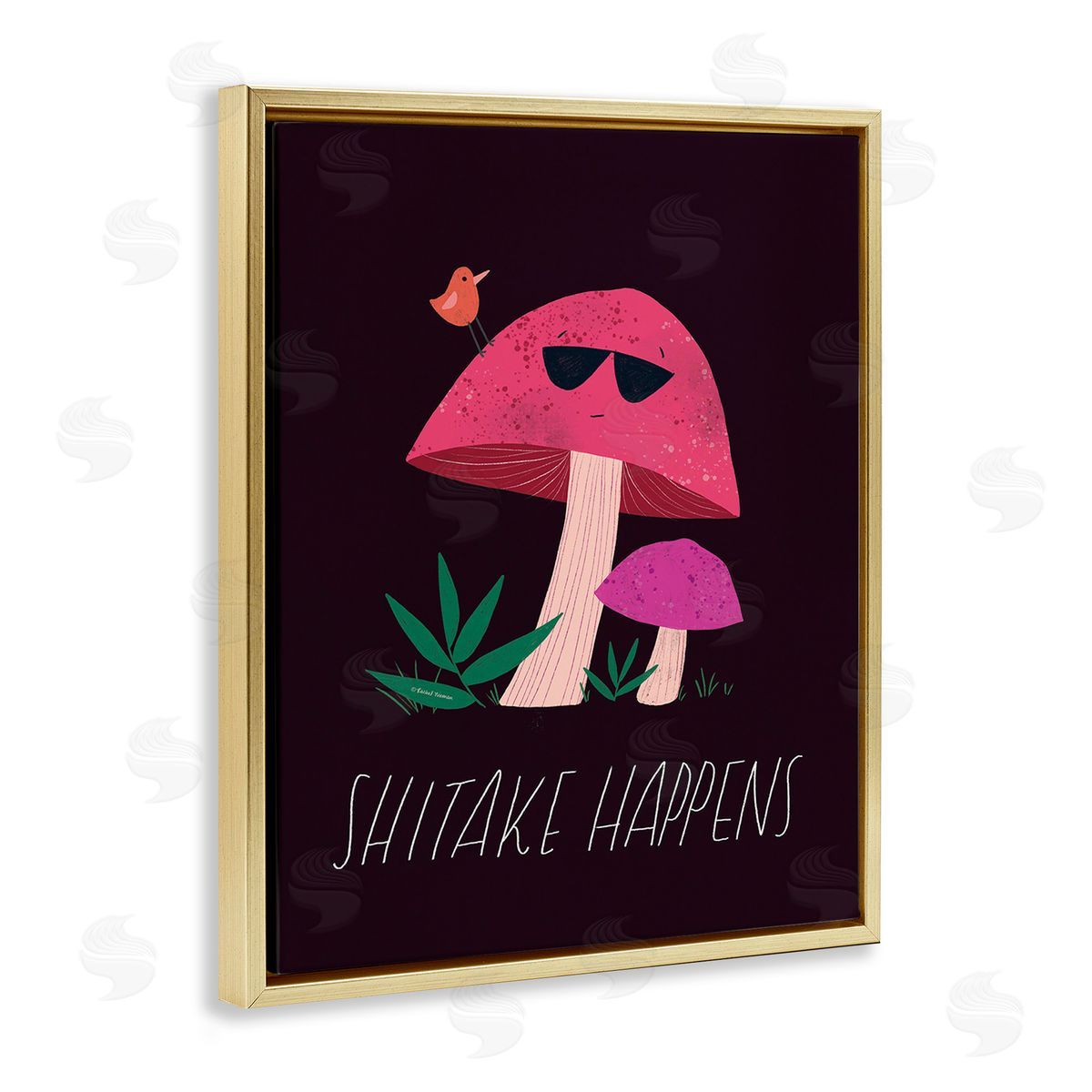 Rachel Nieman Shitake Happens Mushroom Gold Floating Frame Canvas Wall Art Print