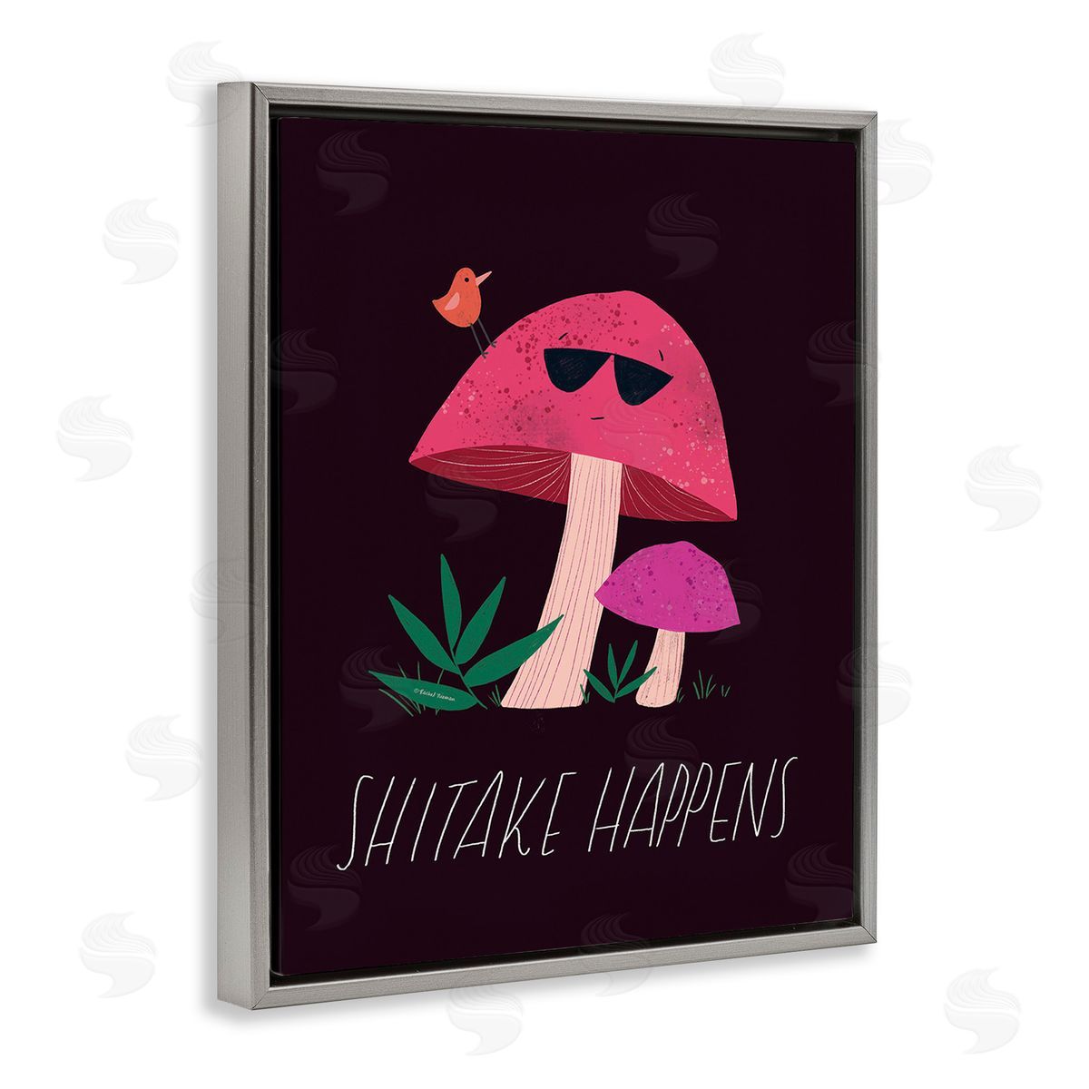 Rachel Nieman Shitake Happens Mushroom Gray Floating Frame Canvas Wall Art Print