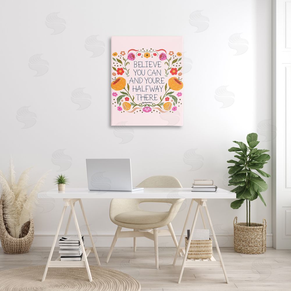 Glad You're Here Co. Inspiring Believe with Florals Canvas Wall Art Print in Room