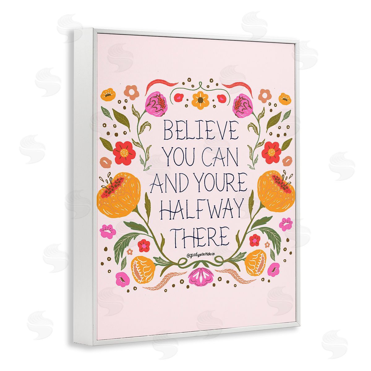Glad You're Here Co. Inspiring Believe with Florals White Framed Giclee Wall Art Print