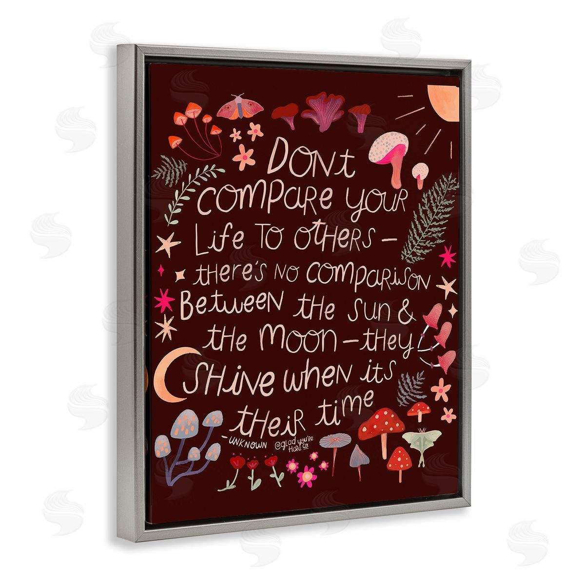 Glad You're Here Co. Inspirational Nature Quote Gray Floating Frame Canvas Wall Art Print