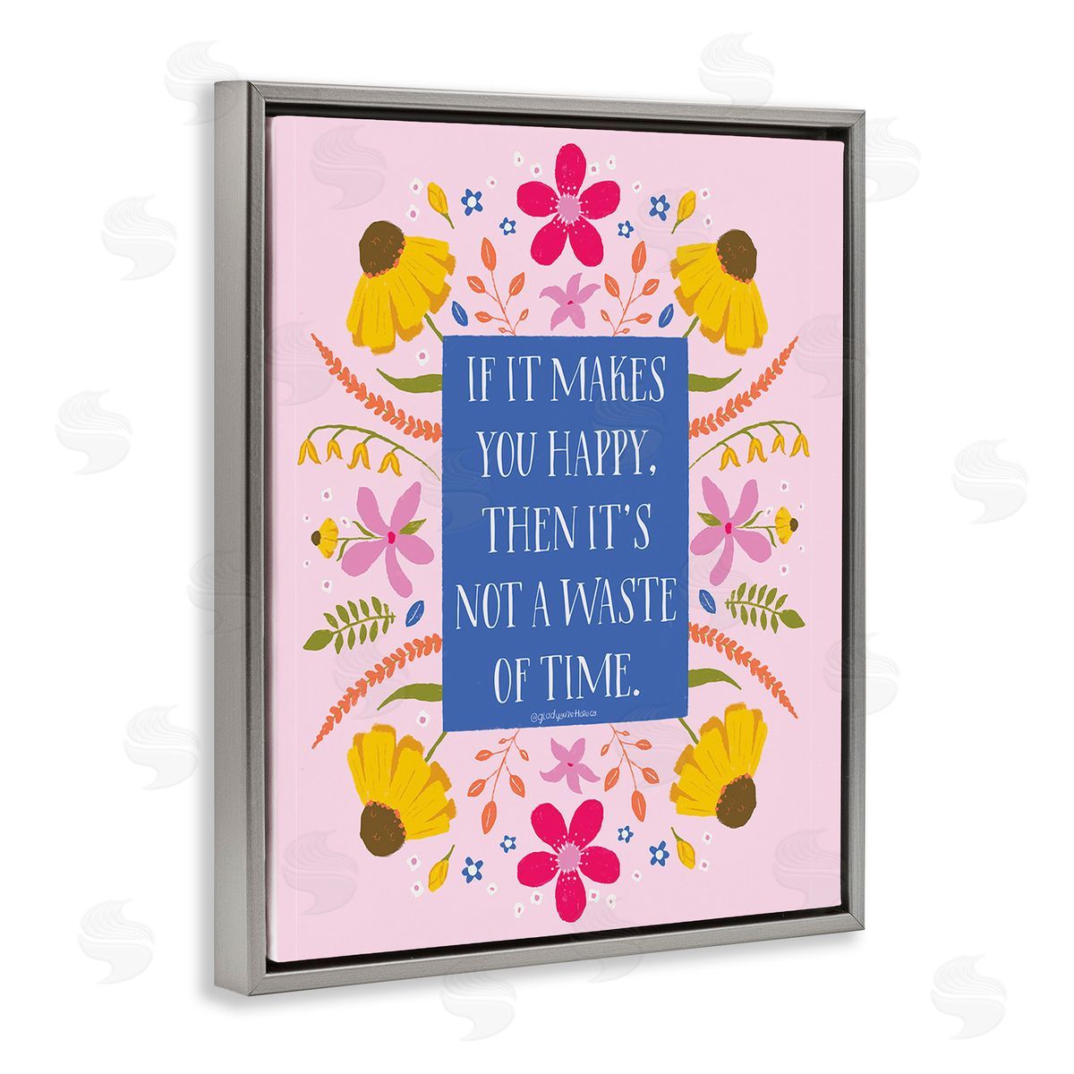Glad You're Here Co. Floral Makes You Happy Gray Floating Frame Canvas Wall Art Print