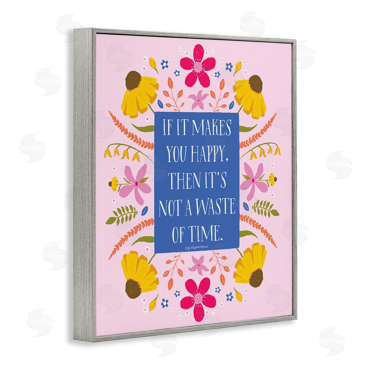 Glad You're Here Co. Floral Makes You Happy Gray Framed Giclee Wall Art Print