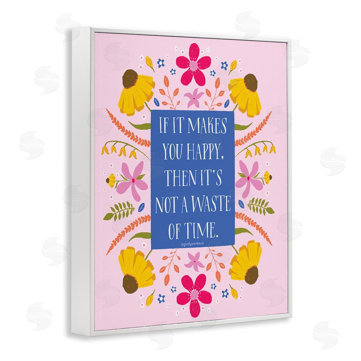 Glad You're Here Co. Floral Makes You Happy White Framed Giclee Wall Art Print