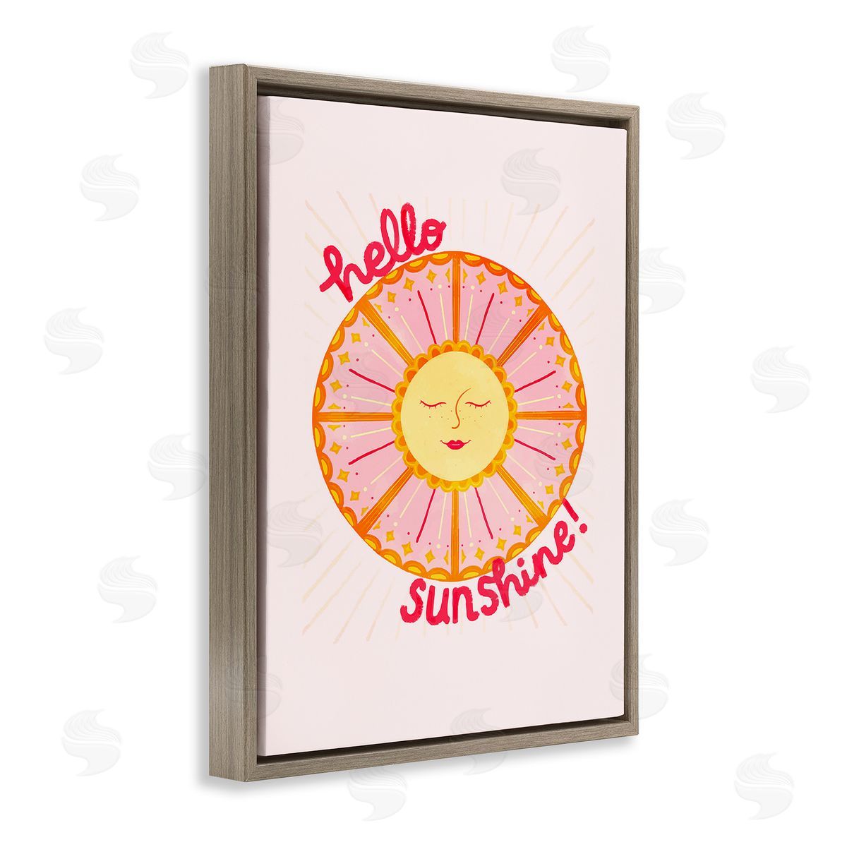 Glad You're Here Co. Geometric Hello Sunshine Brown Floating Frame Canvas Wall Art Print