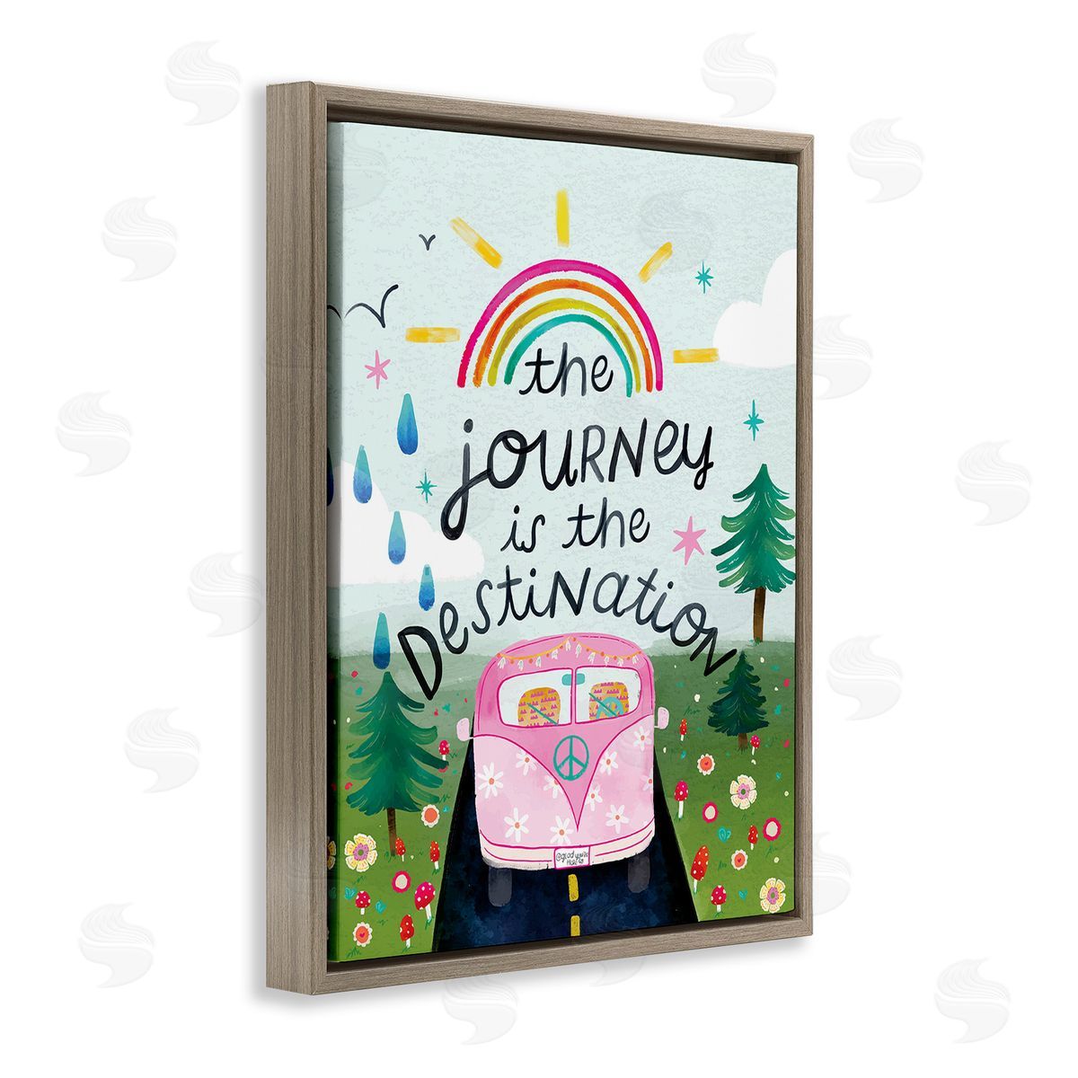Glad You're Here Co. Journey Is The Destination Brown Floating Frame Canvas Wall Art Print