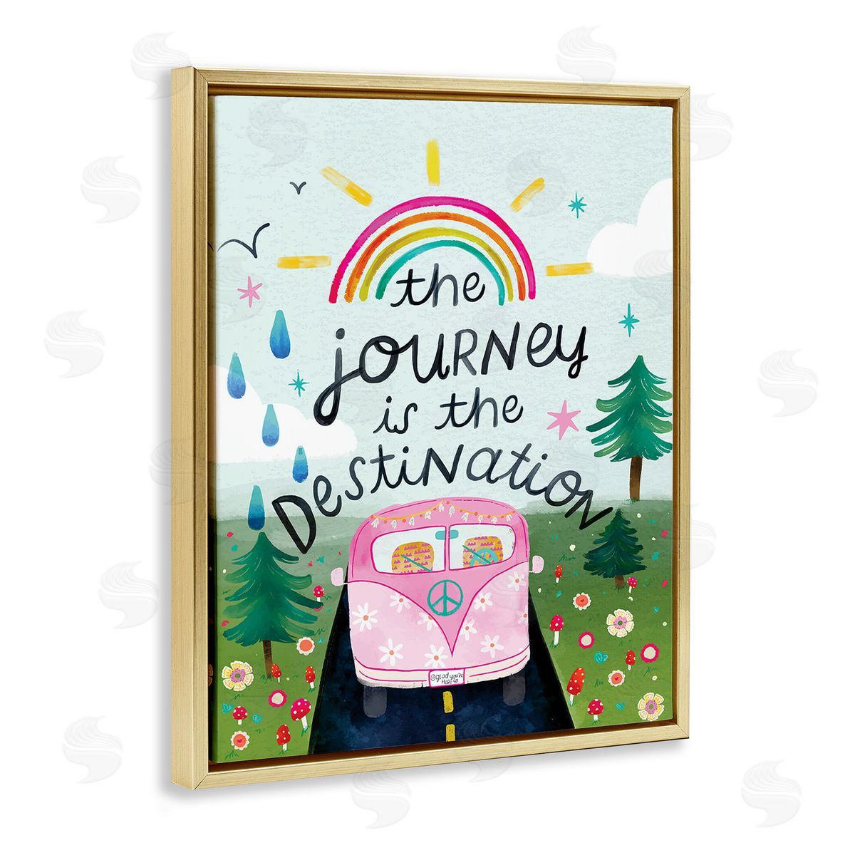 Glad You're Here Co. Journey Is The Destination Gold Floating Frame Canvas Wall Art Print