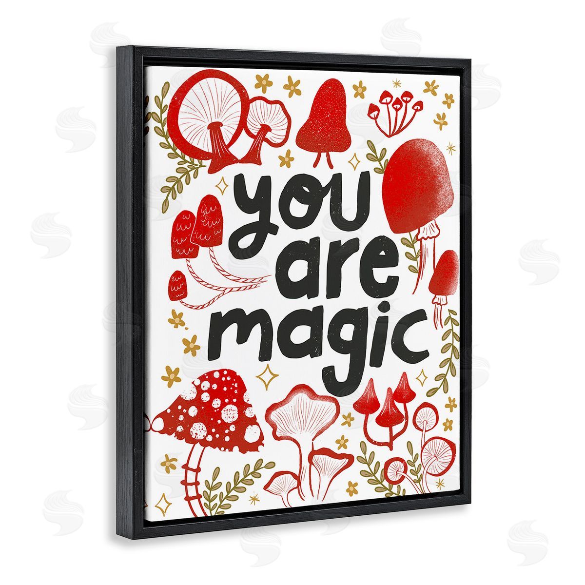Glad You're Here Co. Magic Phrase with Mushrooms Black Floating Frame Canvas Wall Art Print