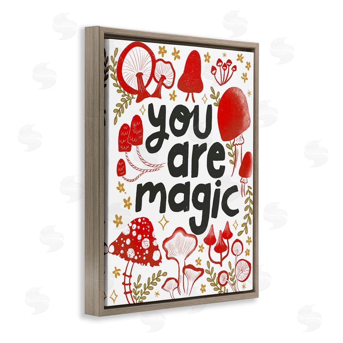 Glad You're Here Co. Magic Phrase with Mushrooms Brown Floating Frame Canvas Wall Art Print