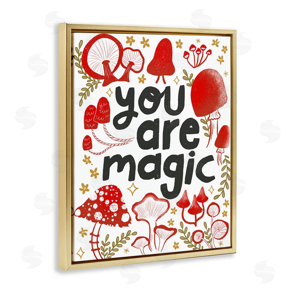 Glad You're Here Co. Magic Phrase with Mushrooms Gold Floating Frame Canvas Wall Art Print