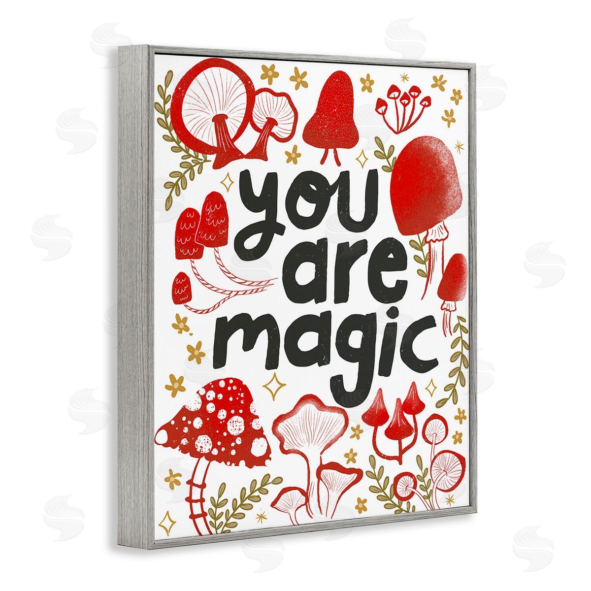 Glad You're Here Co. Magic Phrase with Mushrooms Gray Framed Giclee Wall Art Print