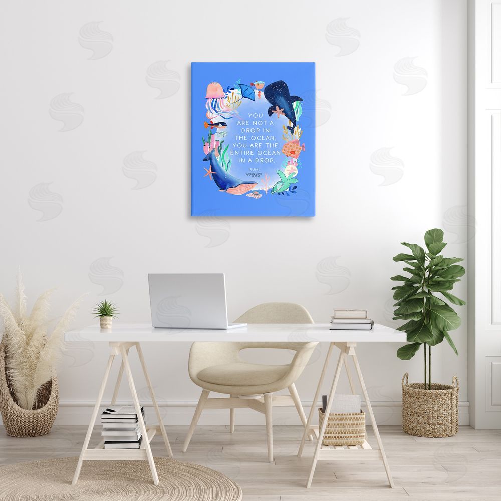 Glad You're Here Co. Ocean In A Drop Phrase Canvas Wall Art Print in Room