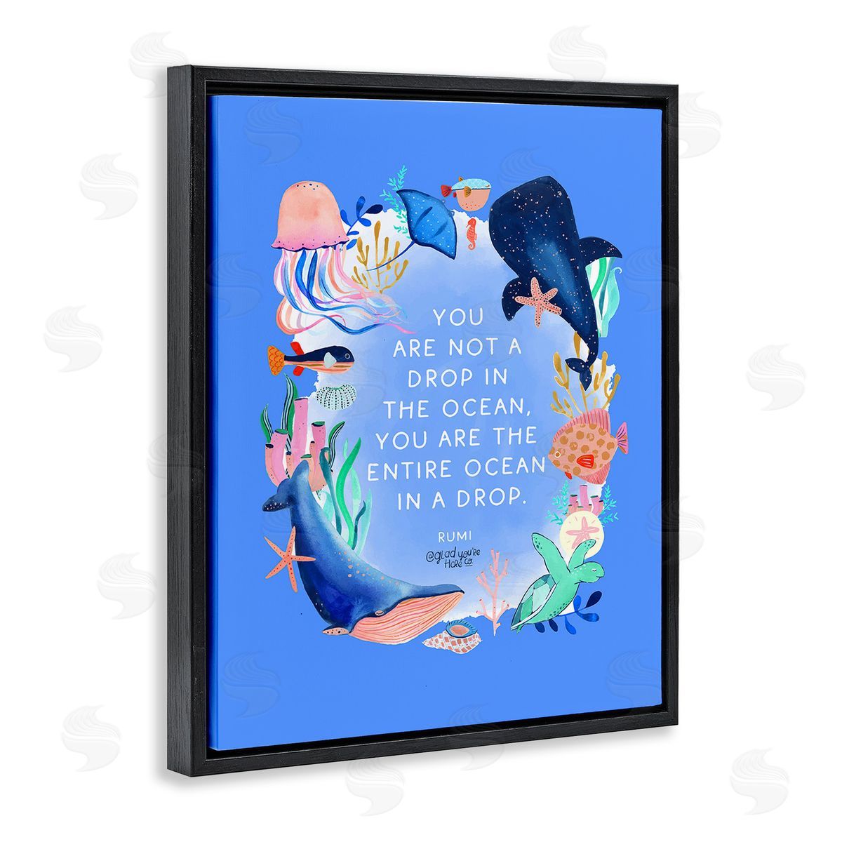 Glad You're Here Co. Ocean In A Drop Phrase Black Floating Frame Canvas Wall Art Print