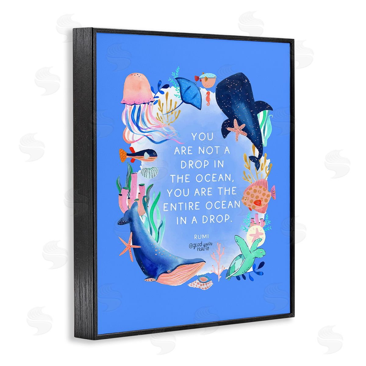 Glad You're Here Co. Ocean In A Drop Phrase Black Framed Giclee Wall Art Print