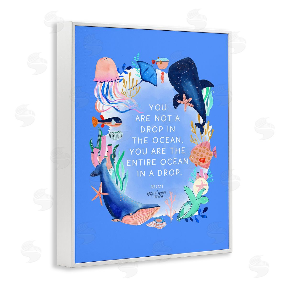 Glad You're Here Co. Ocean In A Drop Phrase White Framed Giclee Wall Art Print