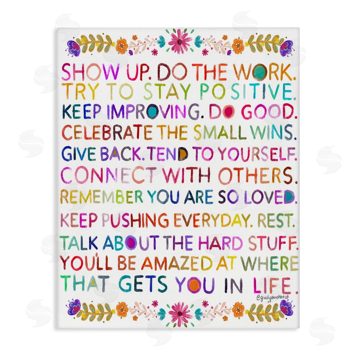 Glad You're Here Co. Floral Motivational Phrases Canvas Wall Art Print