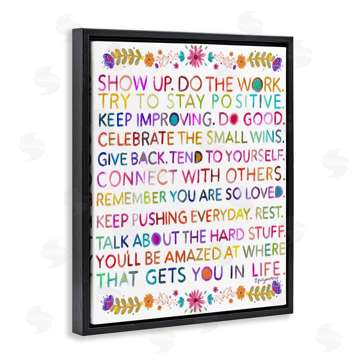 Glad You're Here Co. Floral Motivational Phrases Black Floating Frame Canvas Wall Art Print
