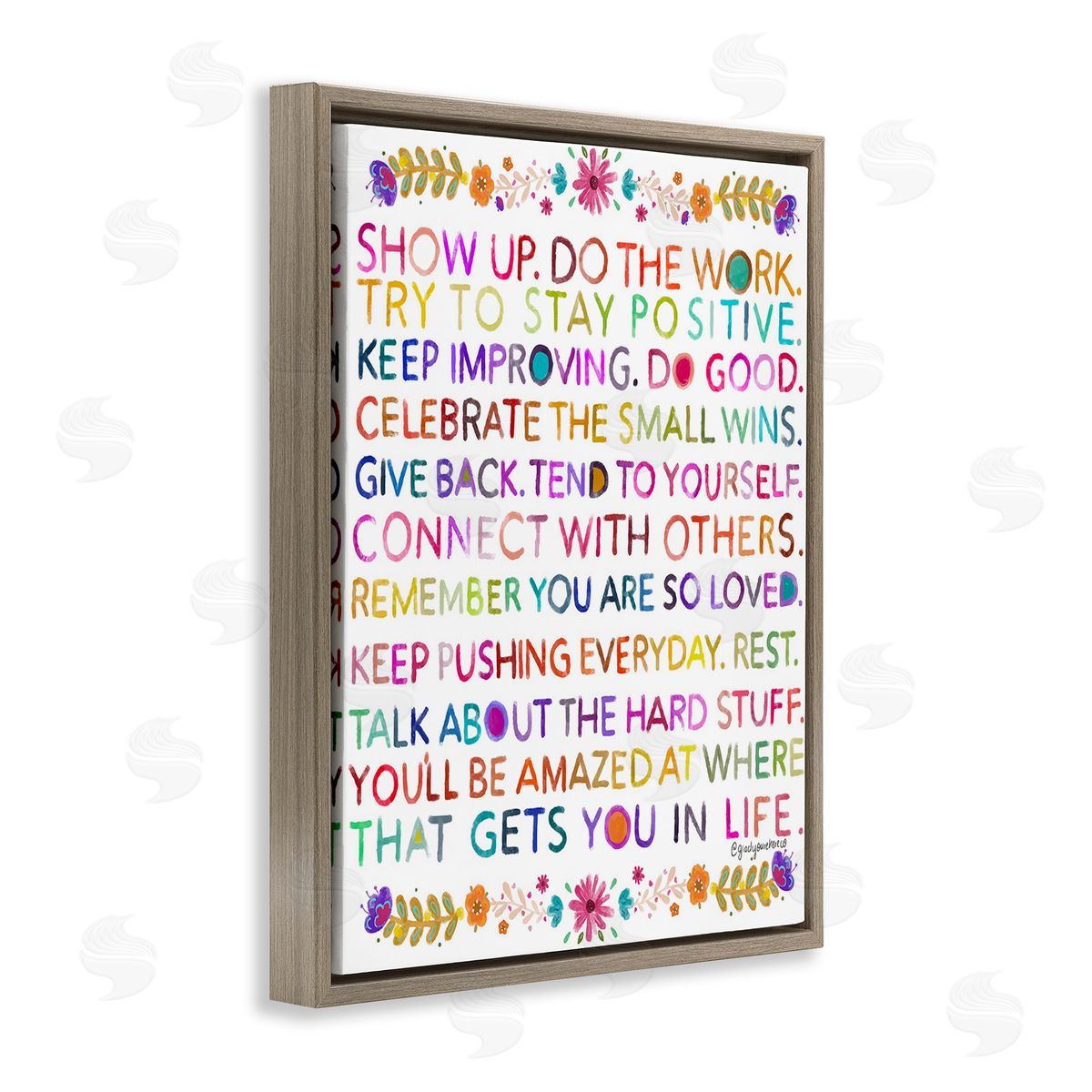 Glad You're Here Co. Floral Motivational Phrases Brown Floating Frame Canvas Wall Art Print