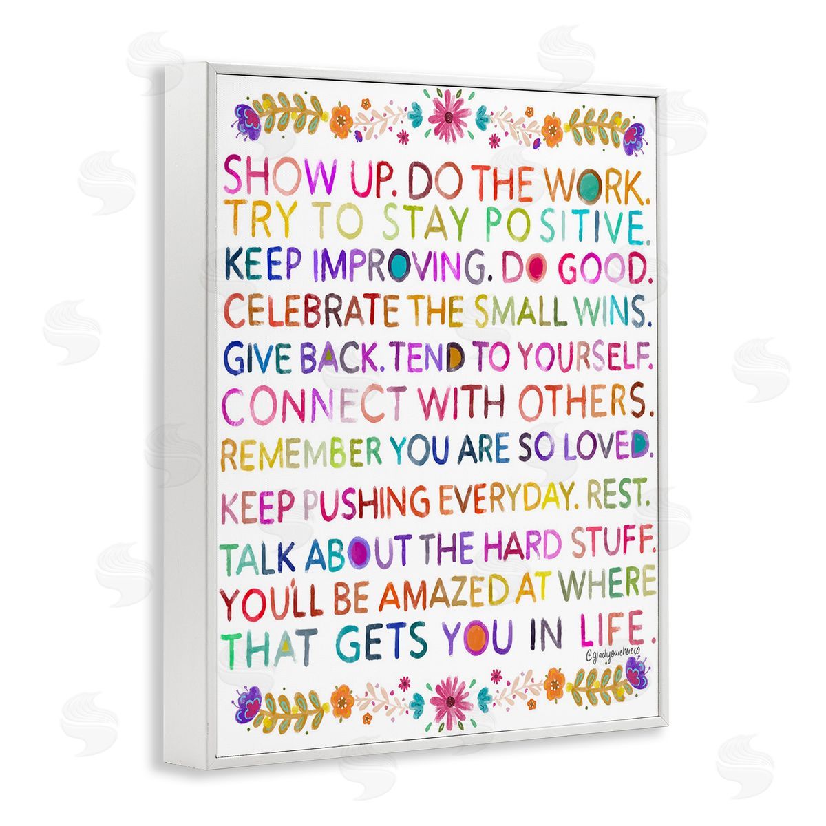 Glad You're Here Co. Floral Motivational Phrases White Framed Giclee Wall Art Print